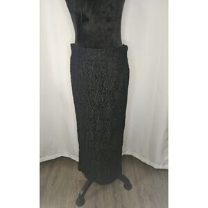 Vintage EN ROUTE Midi Length Skirt Black Lace Pencil Skirt Stretch Size Large